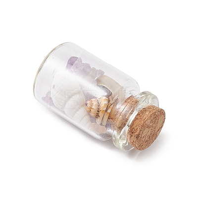 6Pcs Natural Lapis Lazuli/Amethyst/Carnelian/Citrine/Rose Quartz/ Amazonite Chip & Cowrie Shell Beads Healing Crystals Wishing Bottles PALLOY-JF03788-1