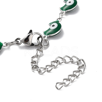 Moon with Evil Eye Enamel Link Chain Necklace NJEW-G117-02P-1
