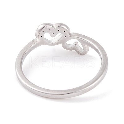304 Stainless Steel with Rhinestone Heart Finger Ring for Women RJEW-C086-11-P-1