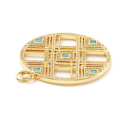 Rack Plating Brass Micro Pave Clear & Cyan Cubic Zirconia Pendants KK-D073-14G-1