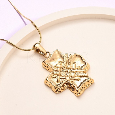 304 Stainless Steel Textured Cross Pendant Snake Chain Necklaces for Women NJEW-F354-04G-1