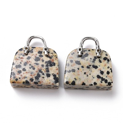 Natural Dalmatian Jasper Brass Pendants KK-E274-01P-015-1