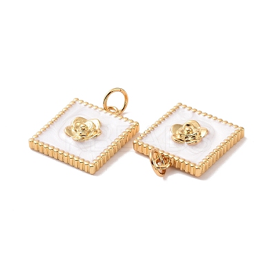 Square with Flower Pattern Brass Enamel Pendants KK-G435-09G-1