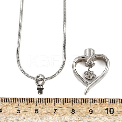 304 Stainless Steel Heart with Paw Print Pendant Pet Urn Ashes Necklaces LS-NJEW-S455-04P-1