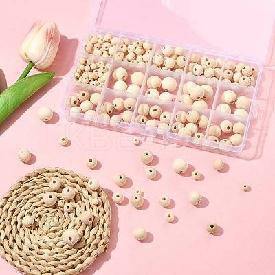 241Pcs 5 Styles Natural Unfinished Wood Beads WOOD-FS0002-36-1