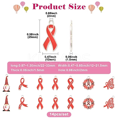 14Pcs 6 Styles No To Drugs Red Awareness Ribbon Theme Alloy Enamel Pendants ENAM-FS0003-47-1