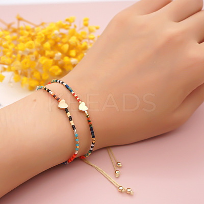 Striped Seed Beaded & Brass Heart Link Bracelets LV4885-1