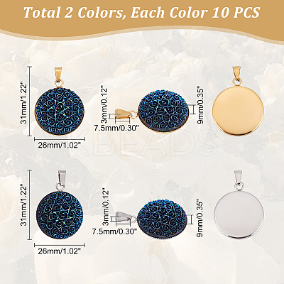 20Pcs 2 Colors 304 Stainless Steel Pendants STAS-UN0037-87-1