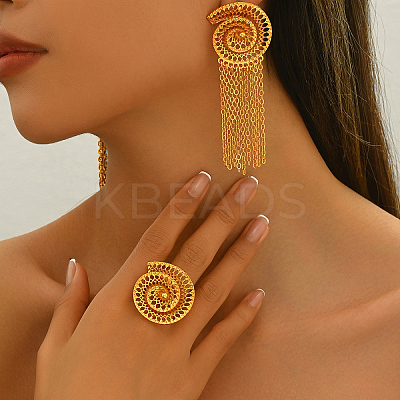 Vintage Alloy Hollowed Sea Shell Shaped Rings & Tassel Earrings Set for Women GH2970-1