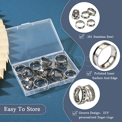 12Pcs 6 Size 201 Stainless Steel Grooved Finger Ring Settings STAS-TA0002-15P-1