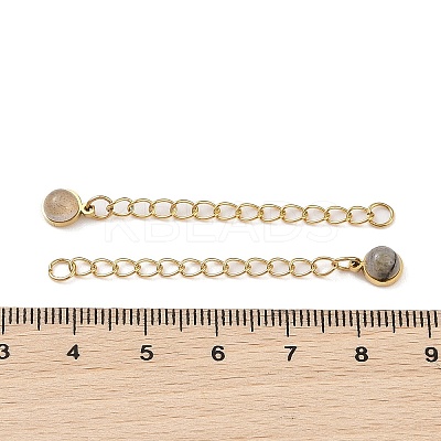 Ion Plating(IP) 316 Surgical Stainless Steel Curb Chain Extender with Natural Labradorite Round Charm STAS-A097-01G-11-1