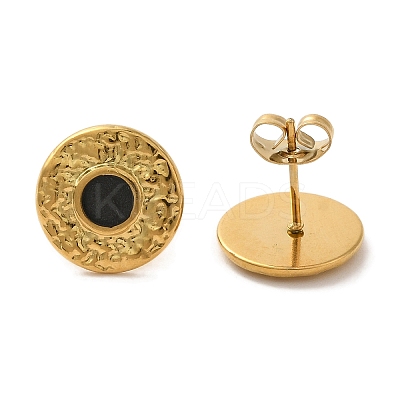 Ion Plating(IP) 304 Stainless Steel Flat Round Stud Earrings EJEW-C114-10A-G-1