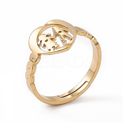 Ion Plating(IP) 201 Stainless Steel Heart with Lovers Adjustable Ring for Valentine's Day RJEW-K238-11G-1