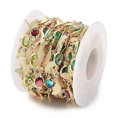 Handmade Brass Oval & Butterfly Link Chains KK-F871-59G-1