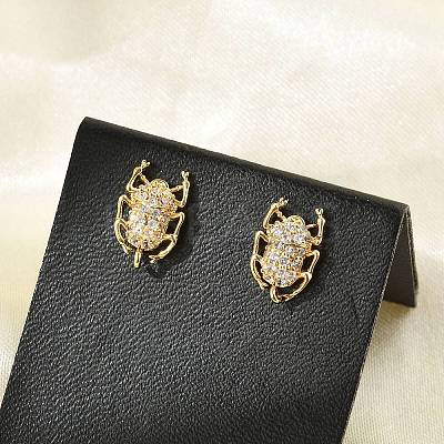 Brass Micro Pave Clear Cubic Zirconia Stud Earrings EJEW-R016-26G-07-1