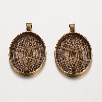 Oval Tibetan Style Alloy Pendant Cabochon Settings PALLOY-K109-38AB-NR-1