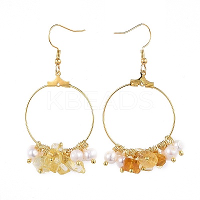 Natural Citrine Chip Beads Dangle Earrings EJEW-JE03505-02-1