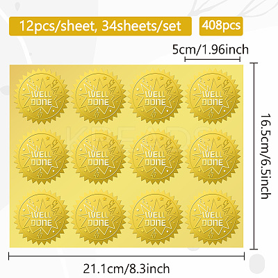 34 Sheets Well Done Self Adhesive Gold Foil Embossed Stickers DIY-WH0509-040-1