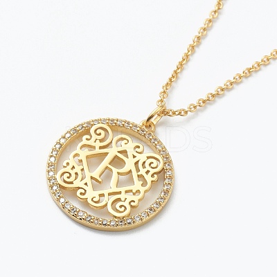 Brass Micro Pave Clear Cubic Zirconia Pendant Necklaces NJEW-E153-01R-1