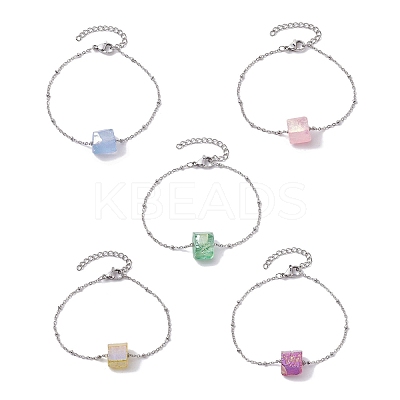 Electroplated Cube Natural Quartz Bead Link Bracelets BJEW-JB10327-1