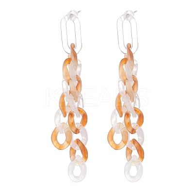 Acrylic Curb Chain Tassel Dangle Stud Earrings for Women EJEW-JE04767-05-1