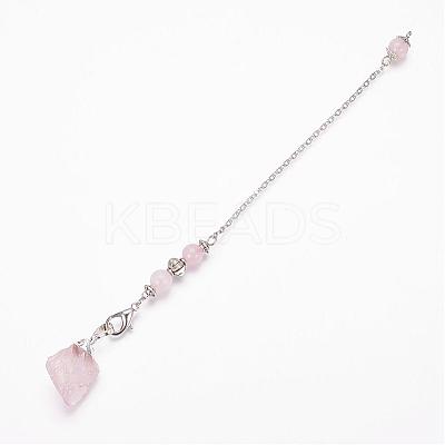 Rough Natural Rose Quartz Dowsing Pendulums PALLOY-JF00291-01-1
