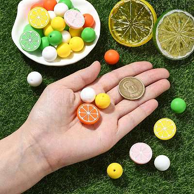 58Pcs 8 Styles Lemon Food Grade Eco-Friendly Silicone Focal Beads SIL-CJ0001-99-1