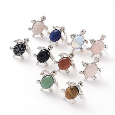 Tortoise Platinum Tone Brass Natural & Synthetic Mixed Stone Wide Band Finger Rings RJEW-M130-M-1