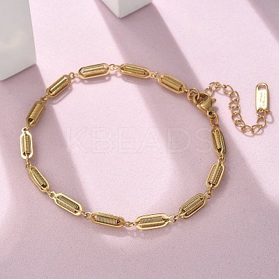 304 Stainless Steel Spring Oval Link Chain Bracelets for Women Men BJEW-S164-01G-1