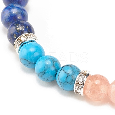 Natural Lapis Lazuli(Dyed) & Gemstone Round Beaded Bracelet for Women BJEW-JB08336-02-1