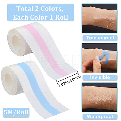 2 Rolls 2 Colors 5M Non-woven Fabrics Invisible Self Adhesive Bob Tape for Breast AJEW-GF0008-87-1