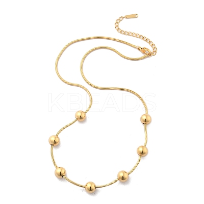 304 Stainless Steel Round Beads Snake Chain Necklaces NJEW-D319-02C-G-1