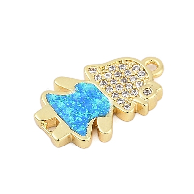 Brass Micro Pave Clear Cubic Zirconia Girl Connector Charms KK-I723-22G-1