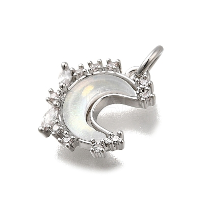 Brass Micro Pave Clear Cubic Zirconia with Glass Charms KK-G525-06P-03-1