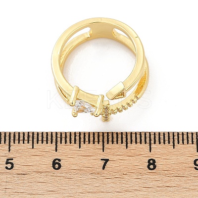 Cross & Triangle Brass Micro Pave Clear Cubic Zirconia Open Cuff Rings for Women RJEW-G343-22G-1