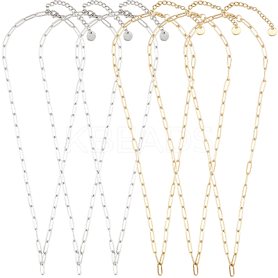 6Pcs 2 Colors 304 Stainless Steel Paperclip Chain Necklaces NJEW-SC0001-58A-1