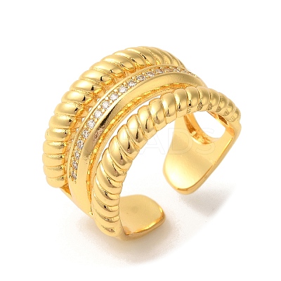 Brass Micro Pave Cubic Zirconia Open Cuff Rings RJEW-U008-34G-1