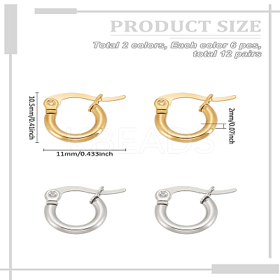 12 Pairs 2 Colors Stainless Steel Hoop Earrings for Women EJEW-LP0001-82-1