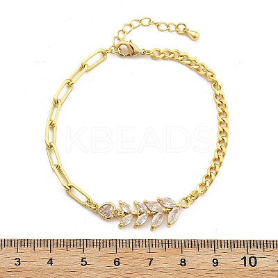 Brass Micro Pave Clear Cubic Zirconia Link Bracelets BJEW-U020-10G-1