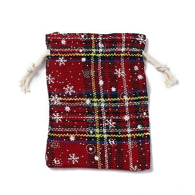 Christmas Theme Rectangle Jute Bags with Jute Cord ABAG-E006-01C-1