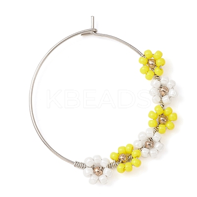 Flower Glass Seed Wine Glass Charms AJEW-JO00189-1