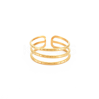 Ion Plating(IP) 304 Stainless Steel Triple Line Open Cuff Ring for Women RJEW-S405-232G-1