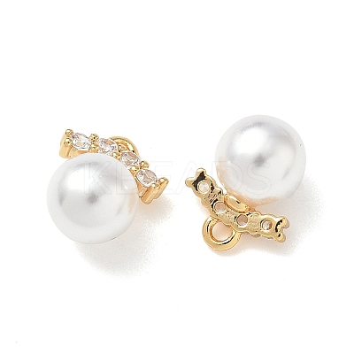 Brass Micro Pave Cubic Zirconia with ABS Imitation Pearl Charms KK-Z136-09G-1