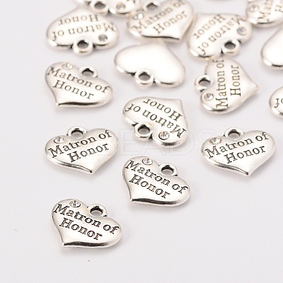 Wedding Theme Antique Silver Tone Tibetan Style Heart with Matron of Honor Rhinestone Charms LS-TIBEP-N005-03A-1