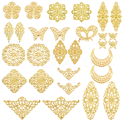 112Pcs 14 Styles Iron & Alloy Filigree Chandelier Component Links FIND-SC0017-06-1