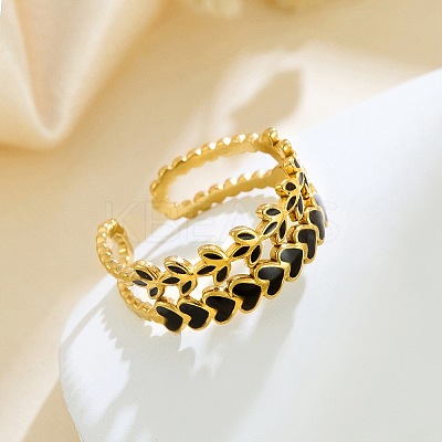 304 Stainless Steel Enamel Cuff Rings for Women RJEW-F194-03G-1