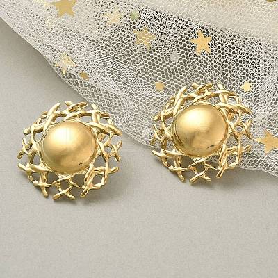Ion Plating(IP) 304 Stainless Steel Flat Round Stud Earrings for Women EJEW-M089-05G-1