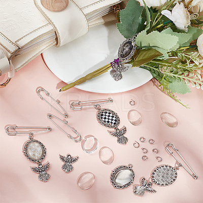 60Pcs 5 Styles Tibetan Style Alloy Pendants with Iron Brooch Findings TIBE-SC0009-45B-1