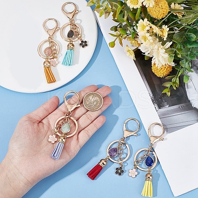 5Pcs 5 Styles Natural Gemstone Nuggets Bead Tassel Pendant Keychain KEYC-NB0001-51-1