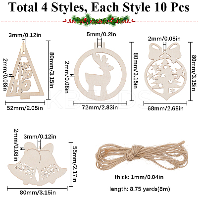 4 Sets 4 Styles Christmas Unfinished Wood Pendant Decorations WOOD-SC0001-87-1